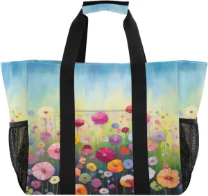 Nander Beautiful Colorful Wildflowers Foldable Tote Bag Waterproof Sandproof Women Beach Bag Handbag Gym Bag Travel Shopping Bag