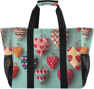 Nander Beautiful Heart-shaped Pattern Foldable Tote Bag Waterproof Sandproof Women Beach Bag Handbag Gym Bag Travel Shopping Bag