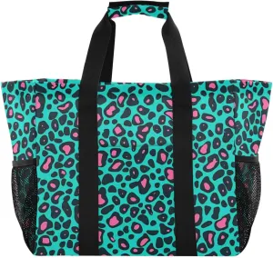 Nander Beautiful Leopard Print Texture Foldable Tote Bag Waterproof Sandproof Women Beach Bag Handbag Gym Bag