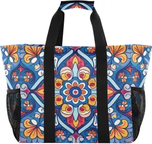 Nander Beautiful Mandala Flowers Foldable Tote Bag Waterproof Sandproof Women Beach Bag Handbag Gym Bag