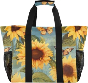 Nander Beautiful Sunflowers Foldable Tote Bag Waterproof Sandproof Women Beach Bag Handbag Gym Bag Travel Shopping Bag
