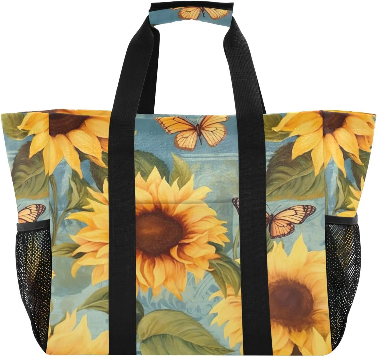 Nander Beautiful Sunflowers Foldable Tote Bag Waterproof Sandproof Women Beach Bag Handbag Gym Bag Travel Shopping Bag