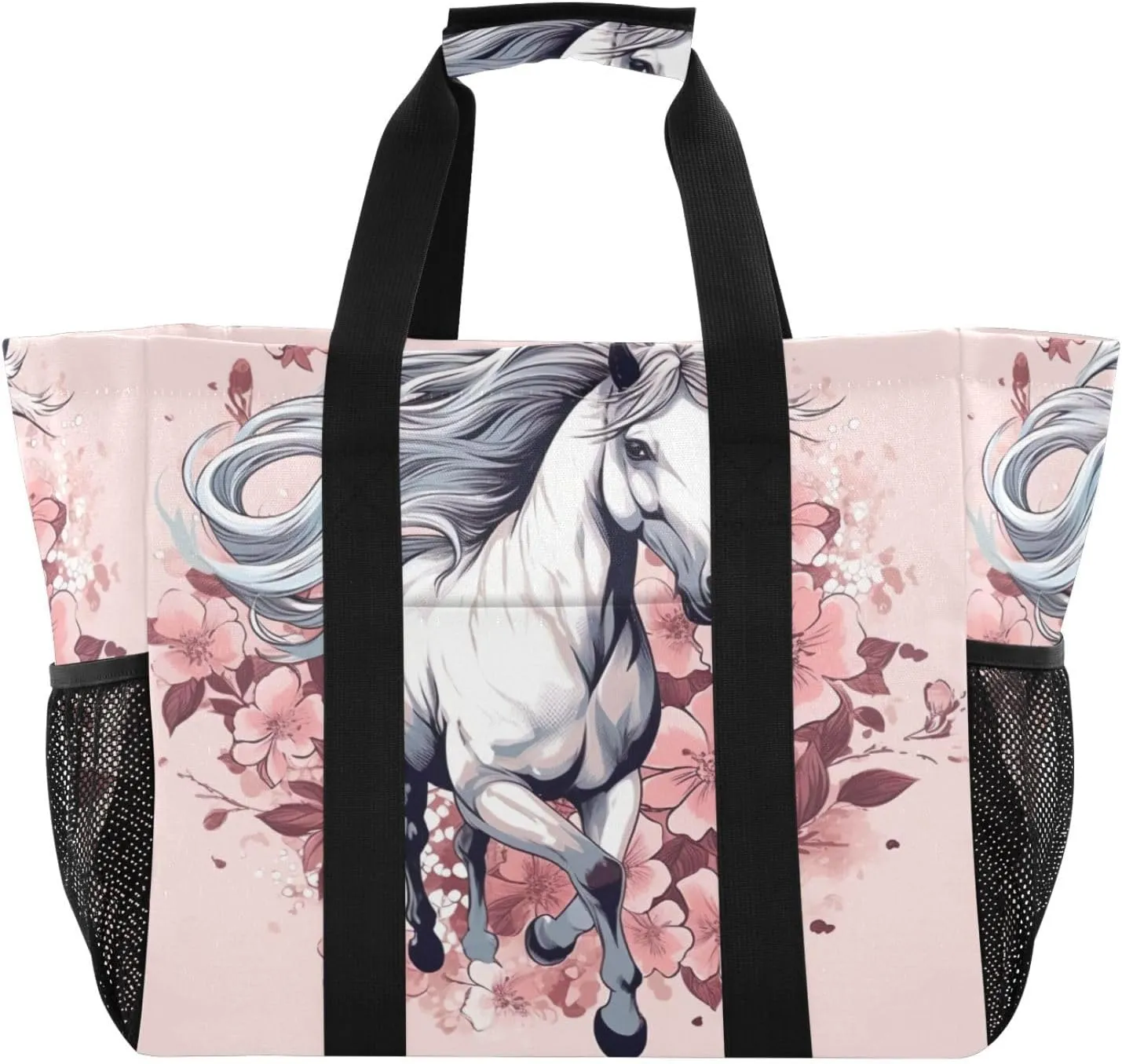 Nander Beautiful White Horse Foldable Tote Bag Waterproof Sandproof Women Beach Bag Handbag Gym Bag