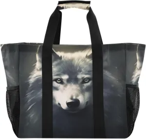 Nander Black and White Fox Foldable Tote Bag Waterproof Sandproof Women Beach Bag Handbag Gym Bag