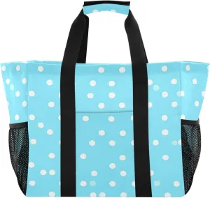 Nander Blue and White Dots Foldable Tote Bag Waterproof Sandproof Women Beach Bag Handbag Gym Bag