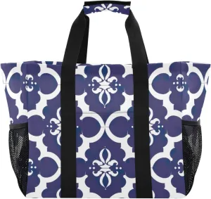 Nander Blue and White Porcelain Printing Foldable Tote Bag Waterproof Sandproof Women Beach Bag Handbag Gym Bag