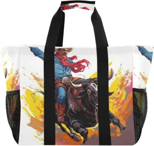 Nander Bullfighting Warrior Foldable Tote Bag Waterproof Sandproof Women Beach Bag Handbag Gym Bag Travel Shopping Bag