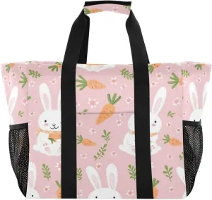 Nander Carrots and Rabbits Foldable Tote Bag Waterproof Sandproof Women Beach Bag Handbag Gym Bag Travel Shopping Bag
