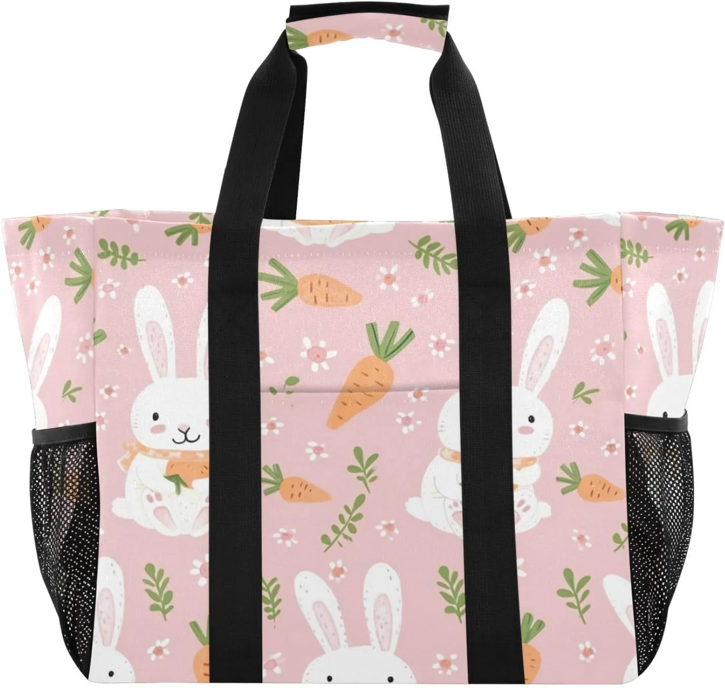Nander Carrots and Rabbits Foldable Tote Bag Waterproof Sandproof Women Beach Bag Handbag Gym Bag Travel Shopping Bag