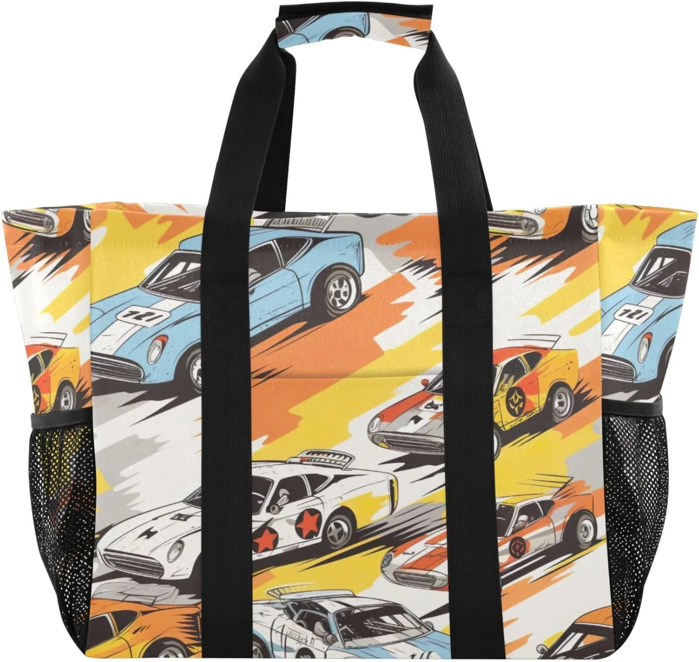 Nander Cartoon Car Foldable Tote Bag Waterproof Sandproof Women Beach Bag Handbag Gym Bag Travel Shopping Bag