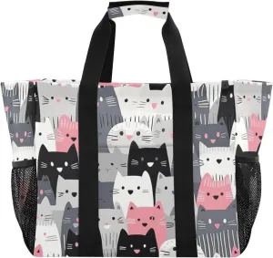 Nander Cartoon Dog and Cat Foldable Tote Bag Waterproof Sandproof Women Beach Bag Handbag Gym Bag