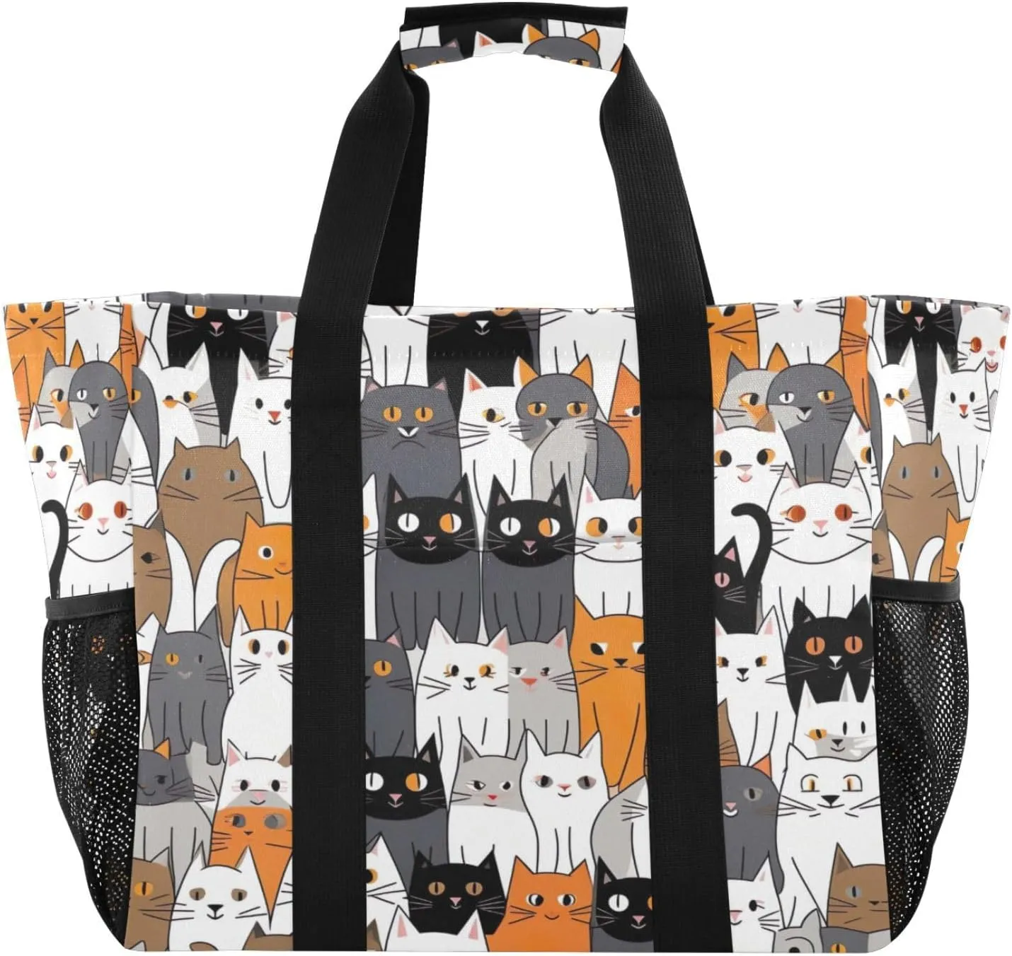 Nander Cartoon Dog and Cat Foldable Tote Bag Waterproof Sandproof Women Beach Bag Handbag Gym Bag