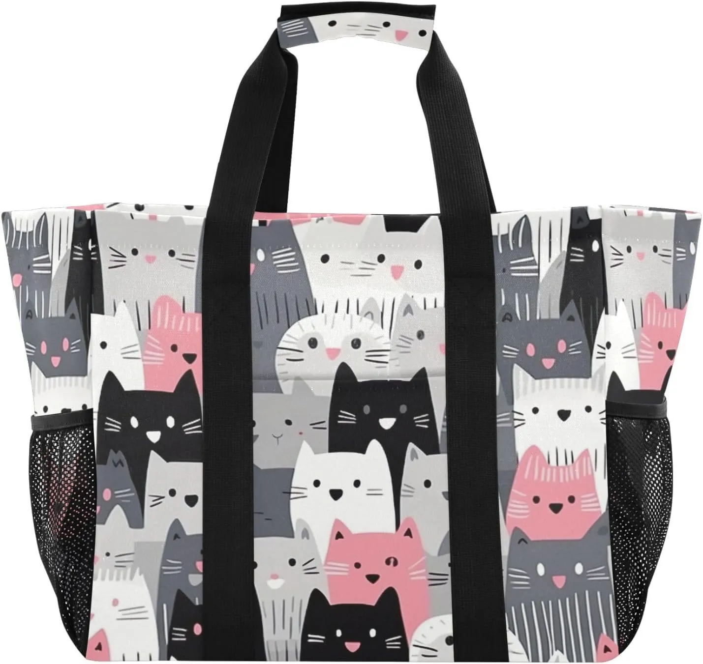 Nander Cartoon Dog and Cat Foldable Tote Bag Waterproof Sandproof Women Beach Bag Handbag Gym Bag