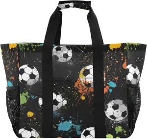 Nander Colorful Football Foldable Tote Bag Waterproof Sandproof Women Beach Bag Handbag Gym Bag Travel Shopping Bag