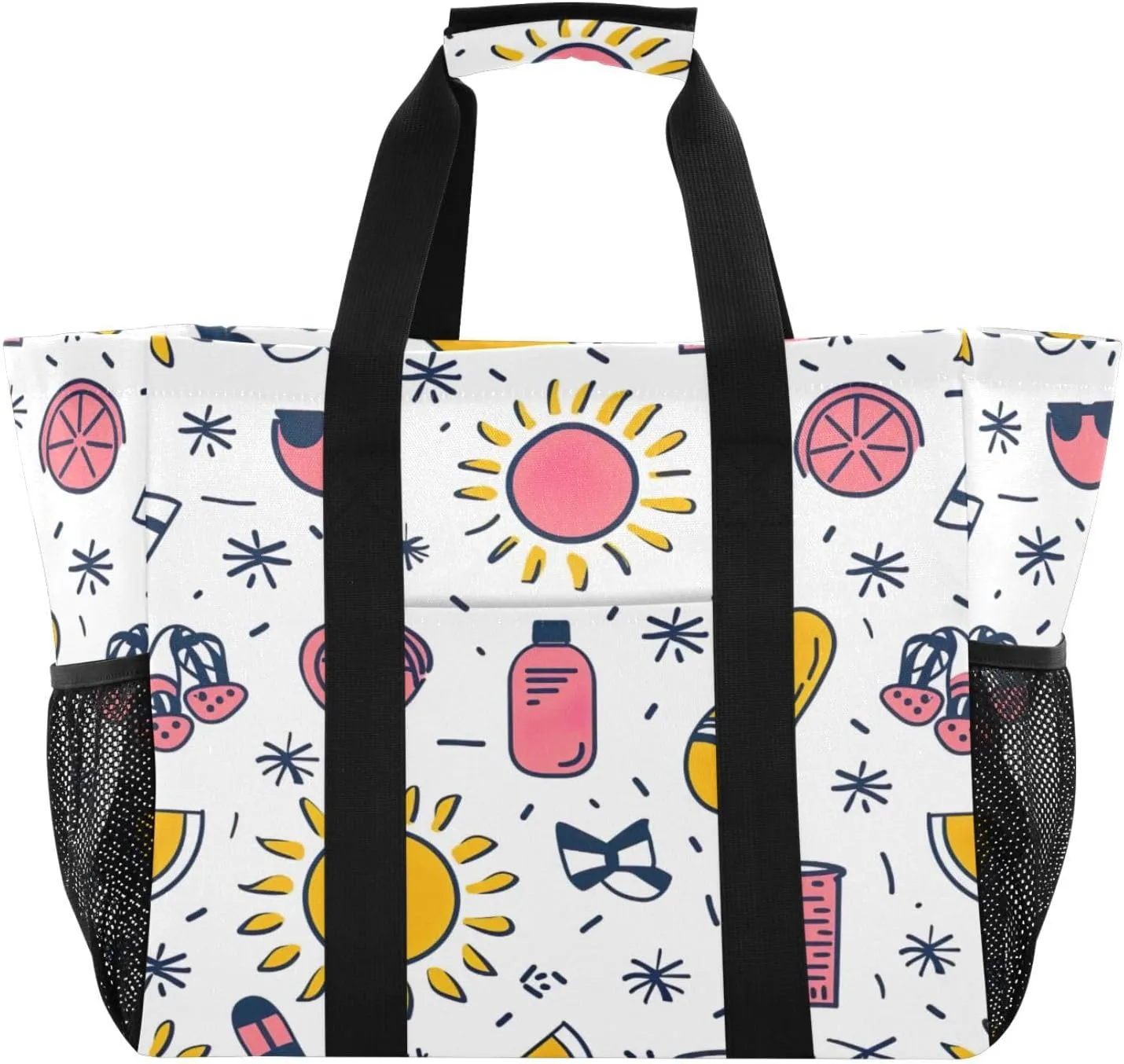 Nander Cute Cartoon Beach Theme Foldable Tote Bag Waterproof Sandproof Women Beach Bag Handbag Gym Bag