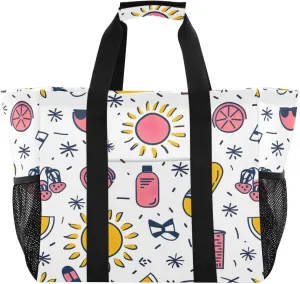 Nander Cute Cartoon Beach Theme Foldable Tote Bag Waterproof Sandproof Women Beach Bag Handbag Gym Bag