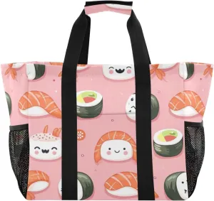 Nander Cute Cartoon Sushi Foldable Tote Bag Waterproof Sandproof Women Beach Bag Handbag Gym Bag Travel Shopping Bag