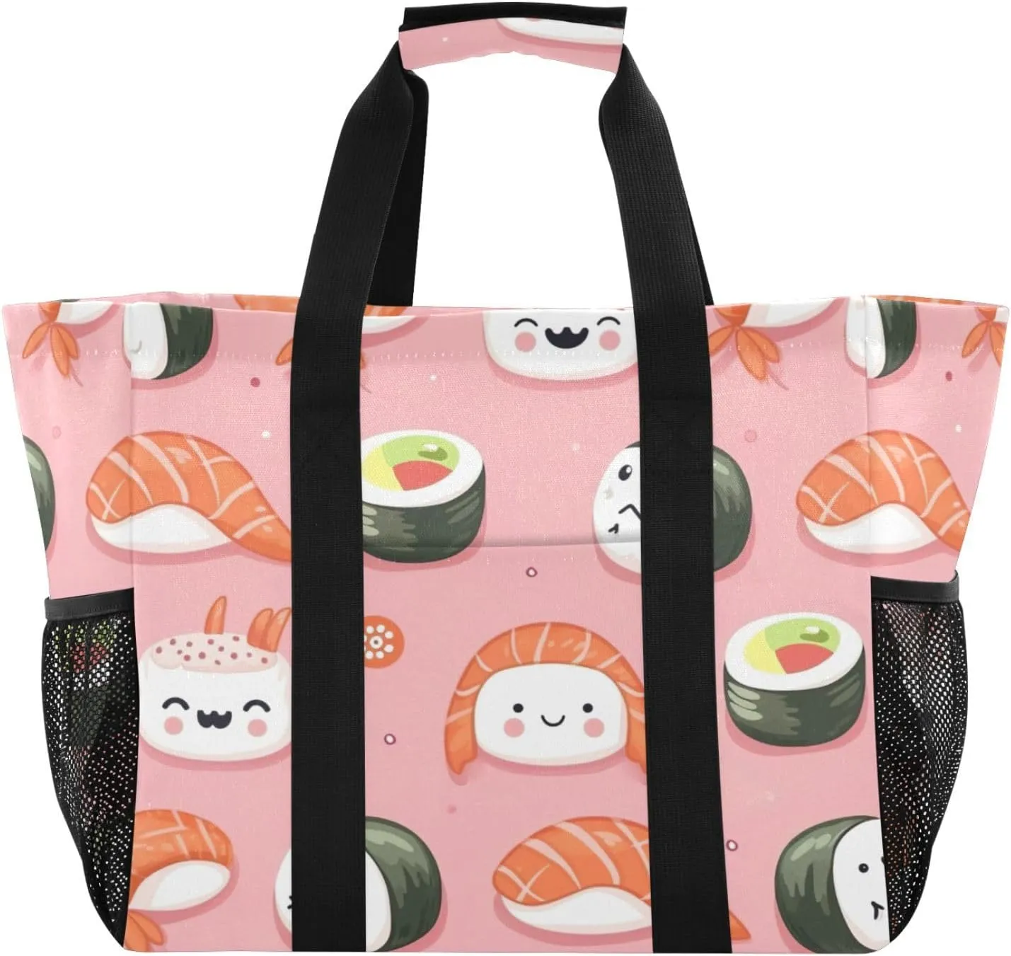Nander Cute Cartoon Sushi Foldable Tote Bag Waterproof Sandproof Women Beach Bag Handbag Gym Bag Travel Shopping Bag