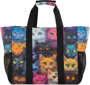 Nander Cute Colored Cats Foldable Tote Bag Waterproof Sandproof Women Beach Bag Handbag Gym Bag