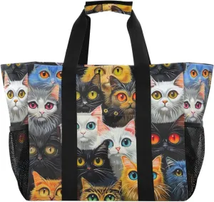 Nander Cute Colored Cats Foldable Tote Bag Waterproof Sandproof Women Beach Bag Handbag Gym Bag