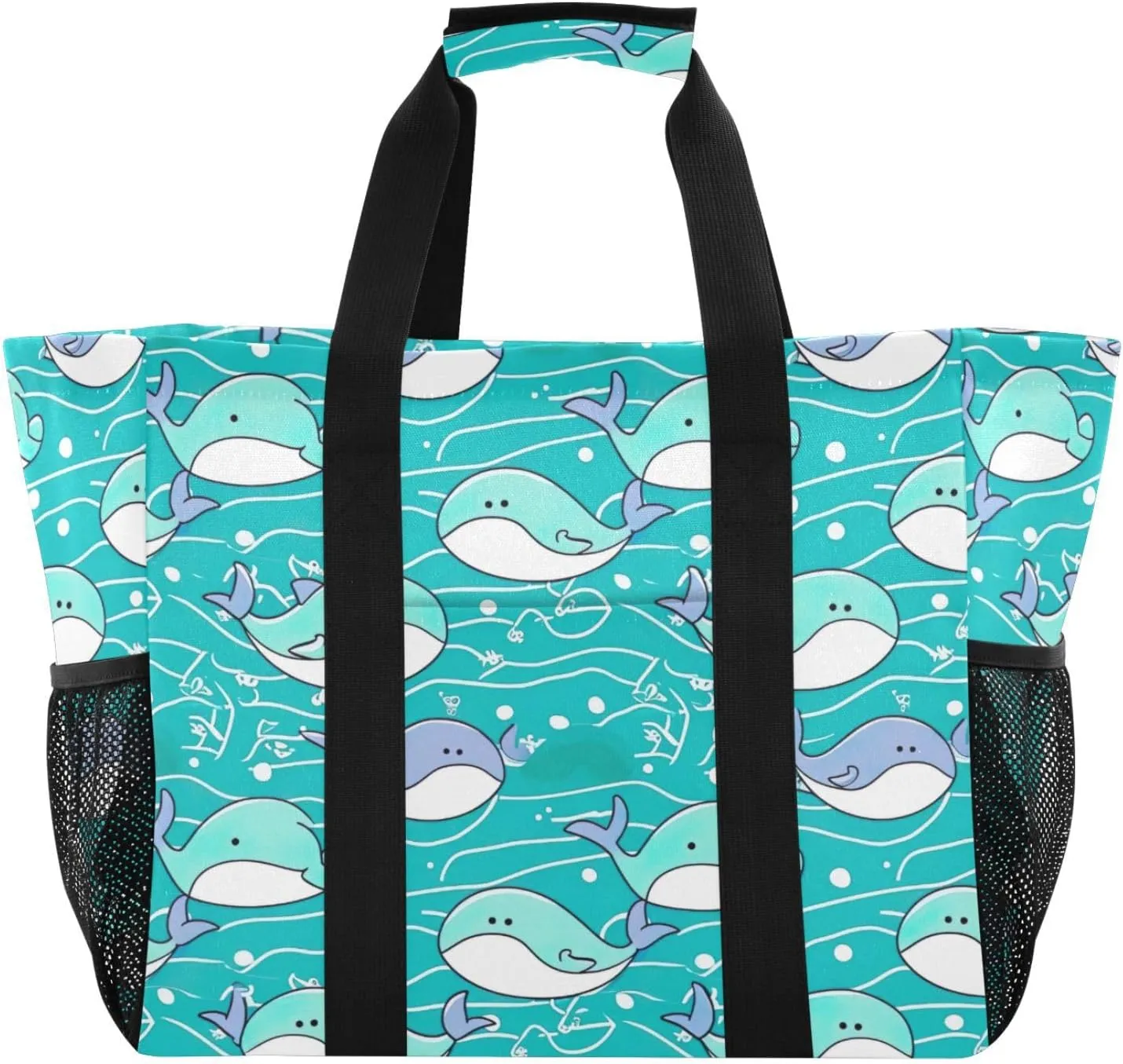 Nander Cute Dolphins Foldable Tote Bag Waterproof Sandproof Women Beach Bag Handbag Gym Bag Travel Shopping Bag