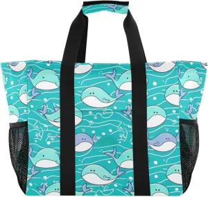 Nander Cute Dolphins Foldable Tote Bag Waterproof Sandproof Women Beach Bag Handbag Gym Bag Travel Shopping Bag