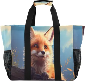 Nander Cute Fox Foldable Tote Bag Waterproof Sandproof Women Beach Bag Handbag Gym Bag Travel Shopping Bag