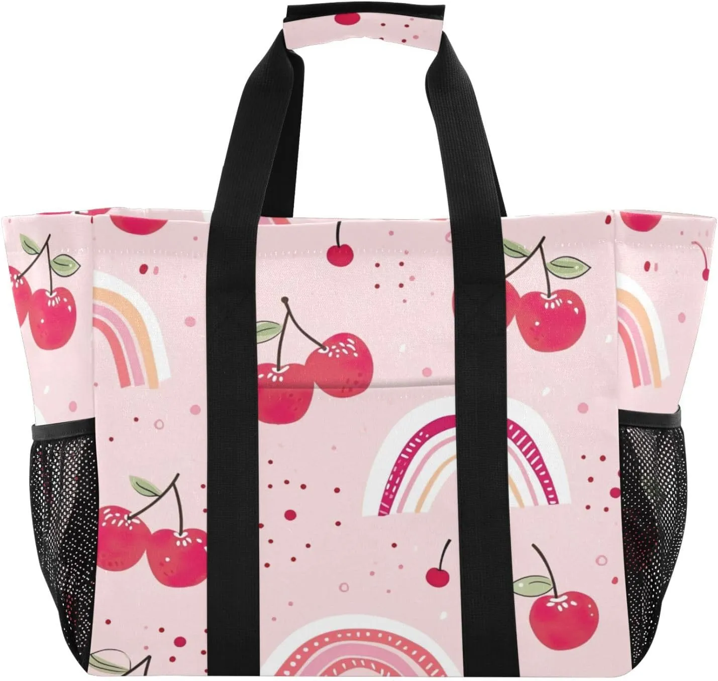 Nander Delicious Cherries Foldable Tote Bag Waterproof Sandproof Women Beach Bag Handbag Gym Bag Travel Shopping Bag