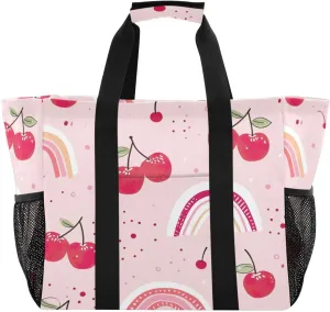 Nander Delicious Cherries Foldable Tote Bag Waterproof Sandproof Women Beach Bag Handbag Gym Bag Travel Shopping Bag
