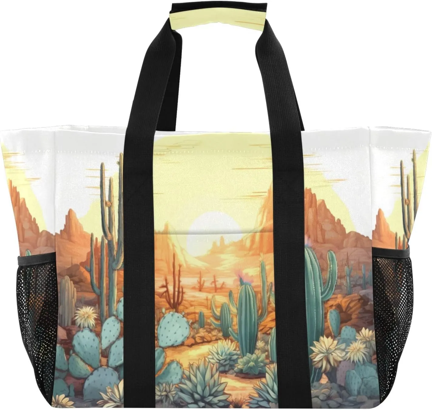 Nander Desert Cactus under Sunset Foldable Tote Bag Waterproof Sandproof Women Beach Bag Handbag Gym Bag Travel Shopping Bag
