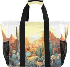 Nander Desert Cactus under Sunset Foldable Tote Bag Waterproof Sandproof Women Beach Bag Handbag Gym Bag Travel Shopping Bag