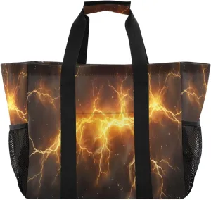 Nander Golden Lightning Foldable Tote Bag Waterproof Sandproof Women Beach Bag Handbag Gym Bag Travel Shopping Bag