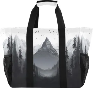 Nander Gray Mountain Peak Scenery Foldable Tote Bag Waterproof Sandproof Women Beach Bag Handbag Gym Bag Travel Shopping Bag