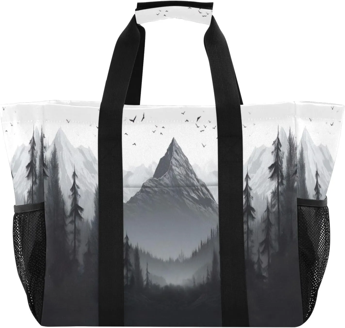 Nander Gray Mountain Peak Scenery Foldable Tote Bag Waterproof Sandproof Women Beach Bag Handbag Gym Bag Travel Shopping Bag