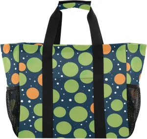 Nander Green Dots Foldable Tote Bag Waterproof Sandproof Women Beach Bag Handbag Gym Bag Travel Shopping Bag