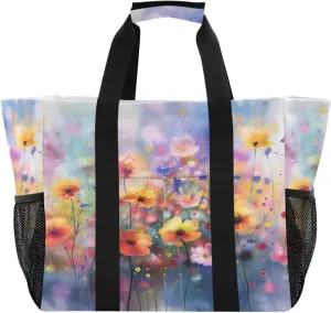 Nander Ink Painting Of Flowers Foldable Tote Bag Waterproof Sandproof Women Beach Bag Handbag Gym Bag
