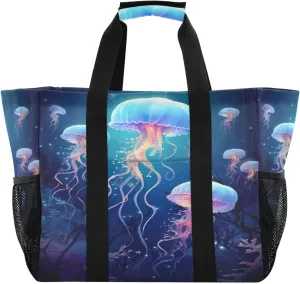 Nander Luminous Jellyfish Foldable Tote Bag Waterproof Sandproof Women Beach Bag Handbag Gym Bag Travel Shopping Bag