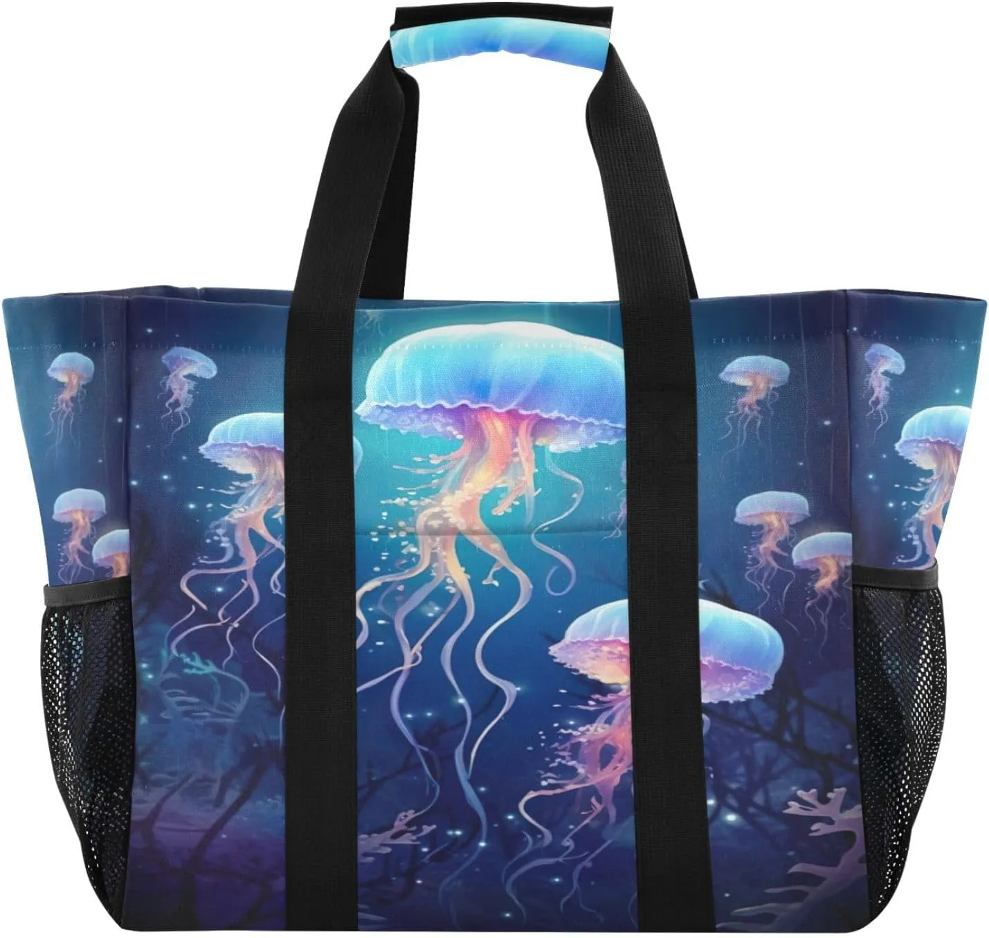Nander Luminous Jellyfish Foldable Tote Bag Waterproof Sandproof Women Beach Bag Handbag Gym Bag Travel Shopping Bag