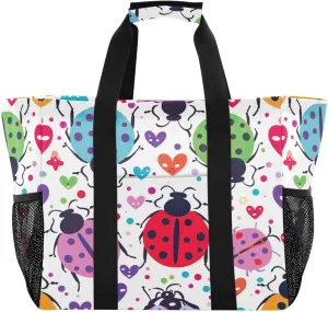Nander red Beetle Ladybug Foldable Tote Bag Waterproof Sandproof Women Beach Bag Handbag Gym Bag Travel Shopping Bag