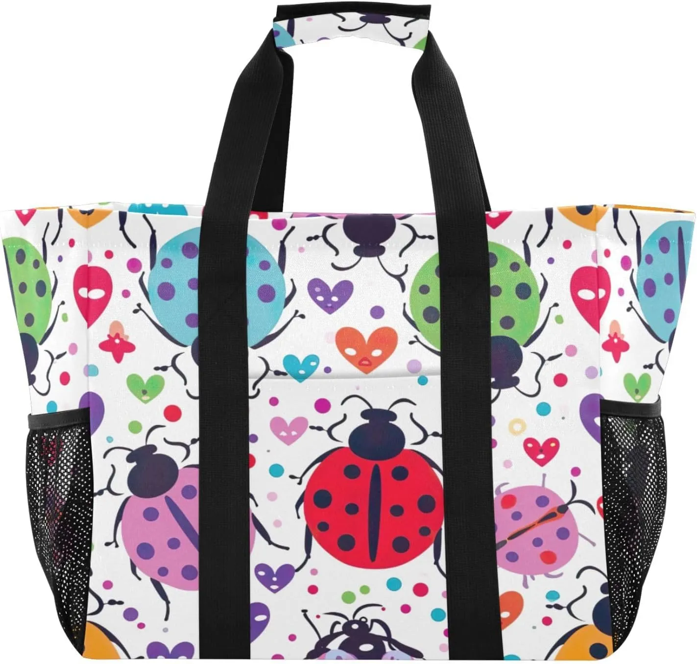 Nander red Beetle Ladybug Foldable Tote Bag Waterproof Sandproof Women Beach Bag Handbag Gym Bag Travel Shopping Bag