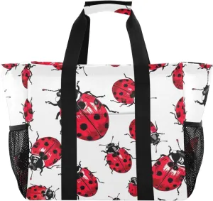 Nander red Beetle Ladybug Foldable Tote Bag Waterproof Sandproof Women Beach Bag Handbag Gym Bag Travel Shopping Bag