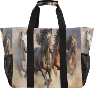Nander Running Horse Foldable Tote Bag Waterproof Sandproof Women Beach Bag Handbag Gym Bag Travel Shopping Bag