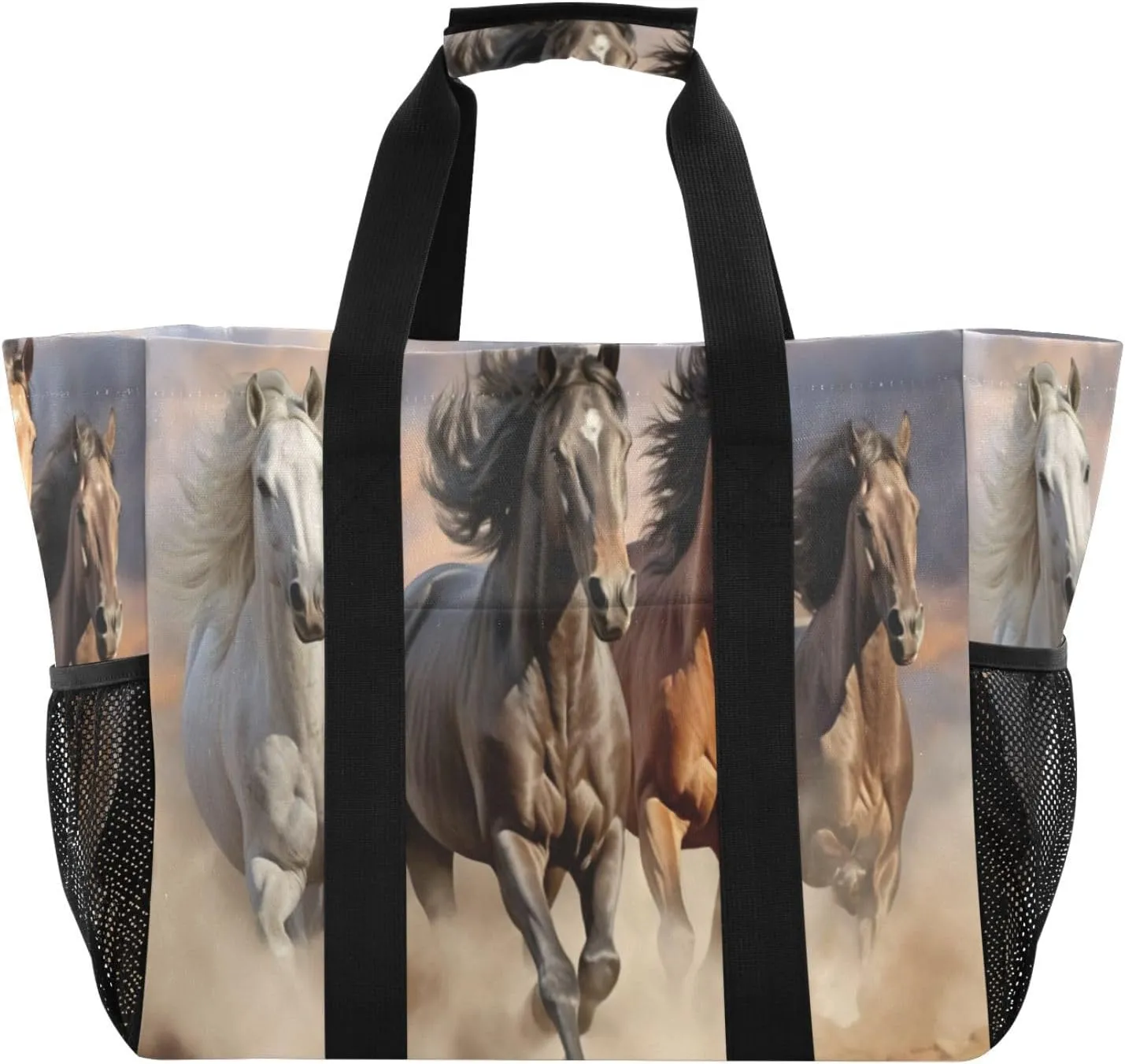 Nander Running Horse Foldable Tote Bag Waterproof Sandproof Women Beach Bag Handbag Gym Bag Travel Shopping Bag