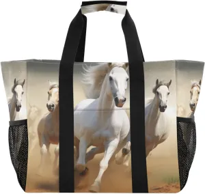 Nander Running White Horse Foldable Tote Bag Waterproof Sandproof Women Beach Bag Handbag Gym Bag