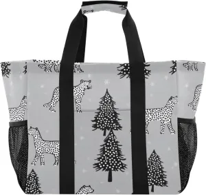 Nander Spotted Leopard and Christmas Tree Foldable Tote Bag Waterproof Sandproof Women Beach Bag Handbag Gym Bag Travel Shopping Bag