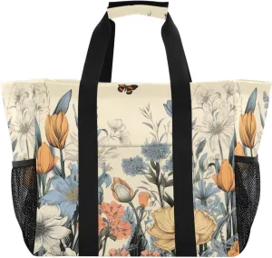 Nander Spring Wildflowers Foldable Tote Bag Waterproof Sandproof Women Beach Bag Handbag Gym Bag Travel Shopping Bag