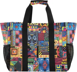 Nander Tribal Aztec Print Foldable Tote Bag Waterproof Sandproof Women Beach Bag Handbag Gym Bag Travel Shopping Bag
