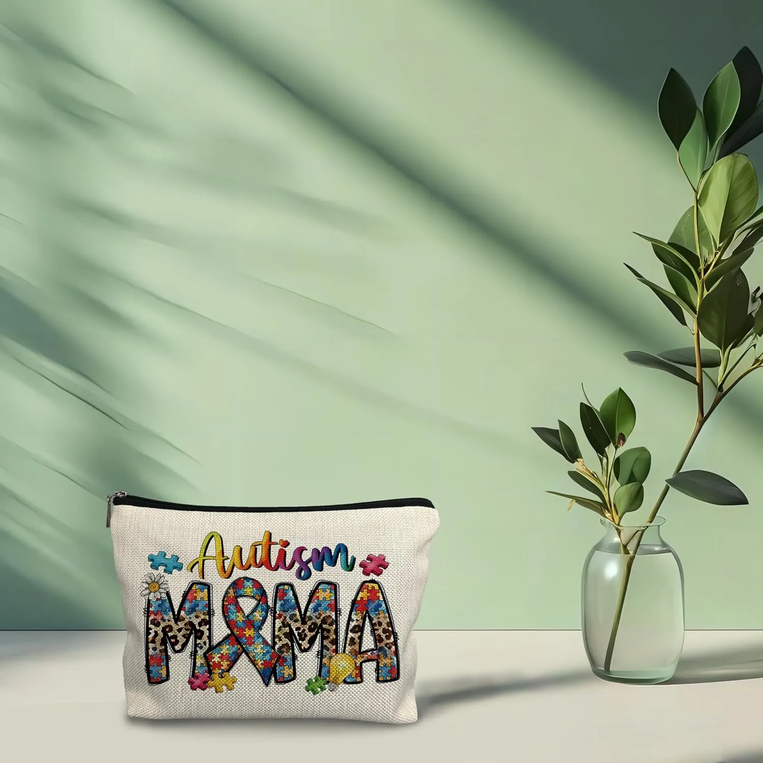 NATSUNO Autism Mom Gifts, Leopard Autism Mama Makeup Cosmetic Bag - Autism Awareness Gifts, Mama Gifts for Mothers Day, Mom Mother Gifts from Daughters Sons, Mom Small Makeup Bag Pouch for Purse