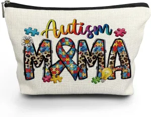 NATSUNO Autism Mom Gifts, Leopard Autism Mama Makeup Cosmetic Bag - Autism Awareness Gifts, Mama Gifts for Mothers Day, Mom Mother Gifts from Daughters Sons, Mom Small Makeup Bag Pouch for Purse
