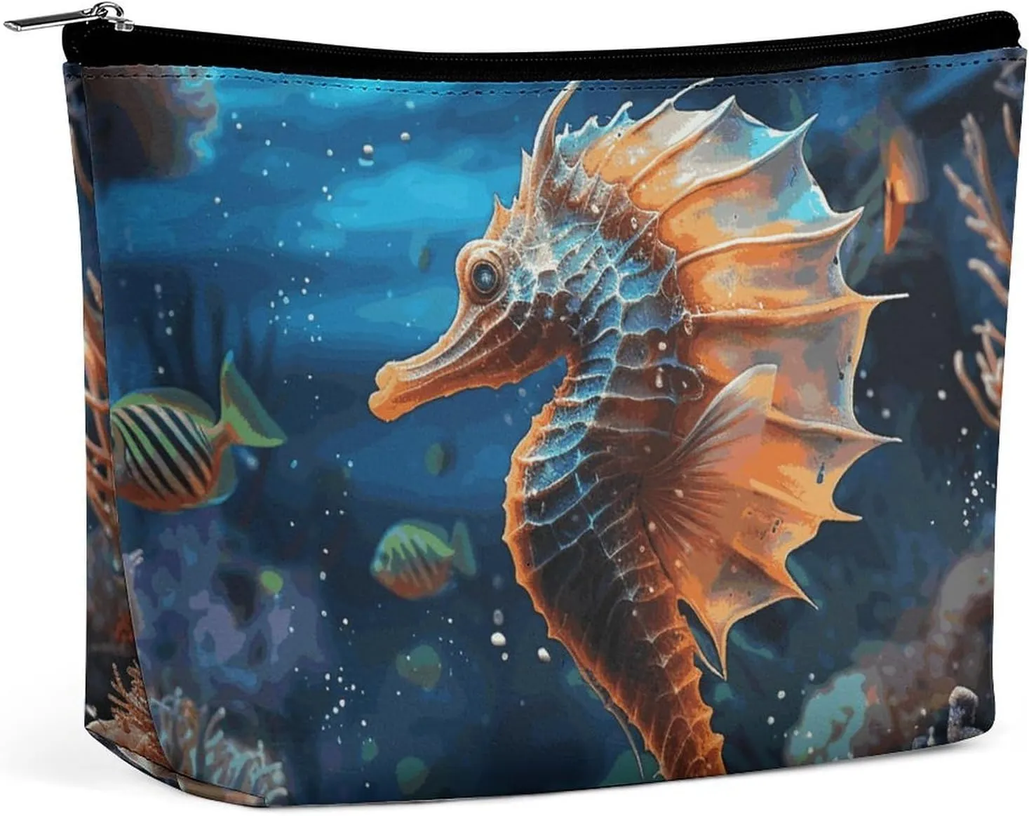 Ocean Seahorse Cosmetic Bags for Women Men Waterproof Travel Toiletry Bag Large Capacity Makeup Bags PU Leather Cute Makeup Pouch Protable Travel Bag for Toiletries